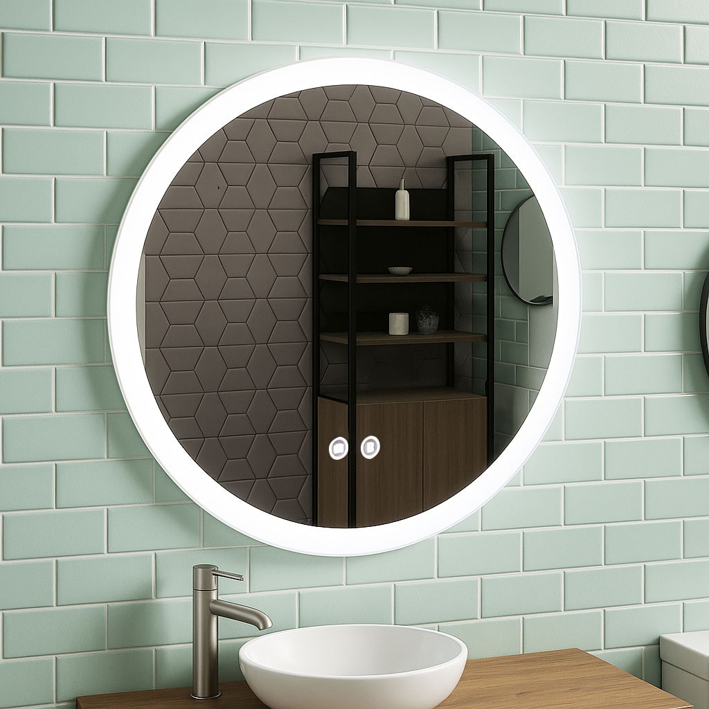 Fotografie Oglinda baie LED Badenmob, rotunda, functie dezaburire, diametru 60cm