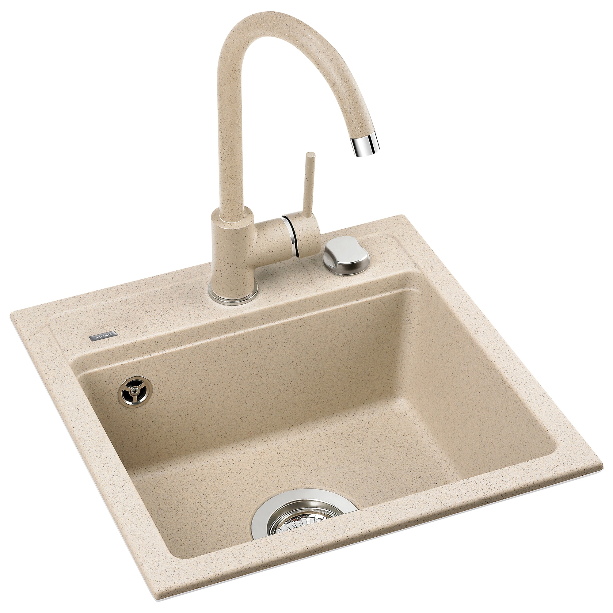 Fotografie Pachet chiuveta bucatarie + baterie Sevilla, compozit granit, 440x440mm, adancime 170mm, montare pe blat, Bej