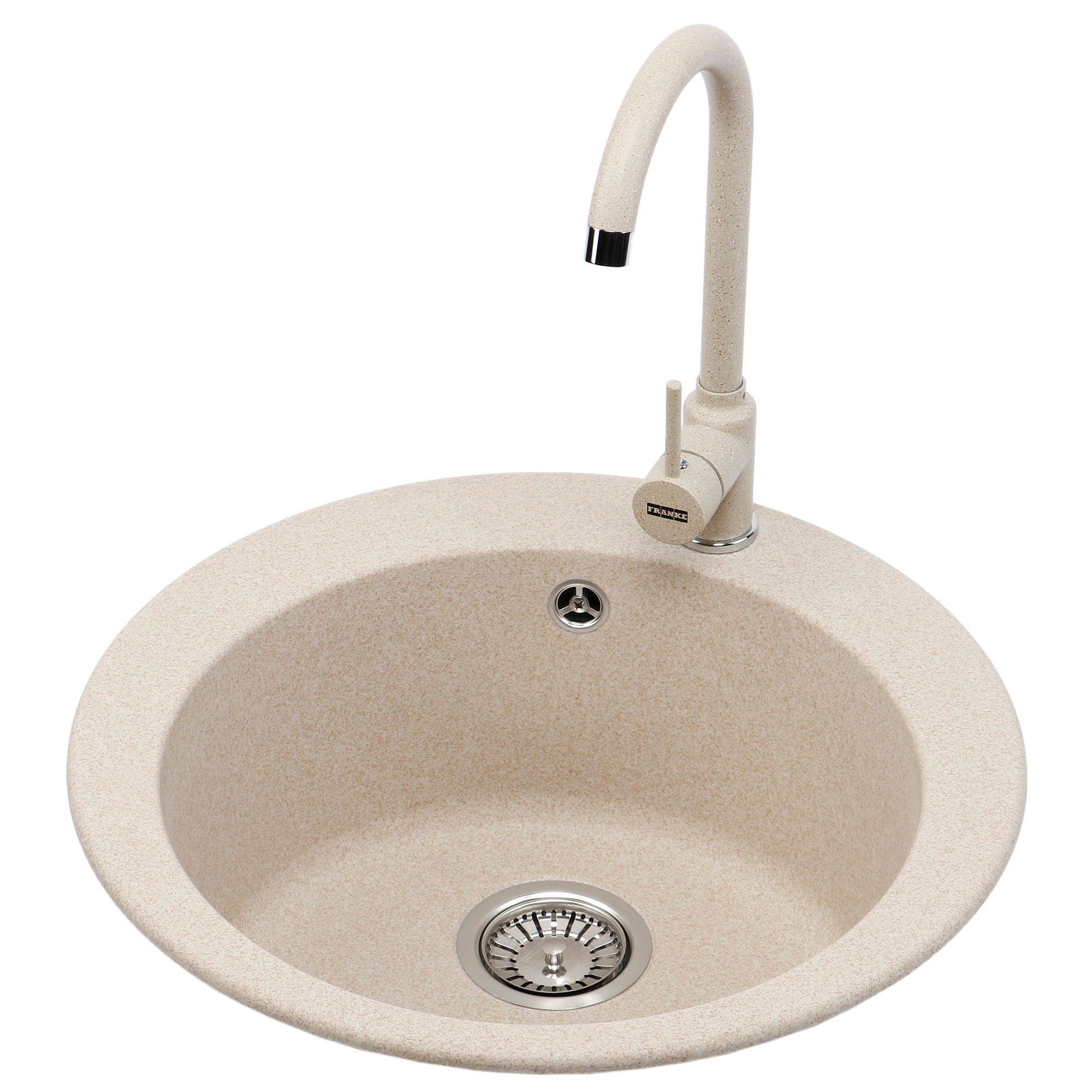 Fotografie Pachet chiuveta bucatarie Franke ROG 610 + baterie Franke Pola 1.0, fragranite, diametru 510mm, adancime cuva 185, avena