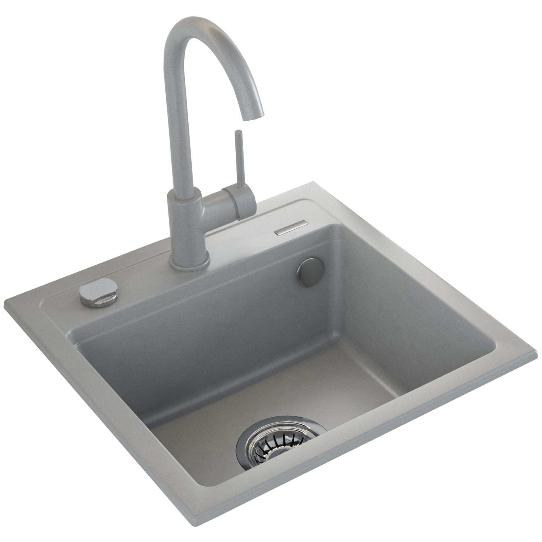 Fotografie Pachet chiuveta bucatarie granit cu baterie, compozit granit, 440x440mm, adancime 170mm, montare pe blat, gri