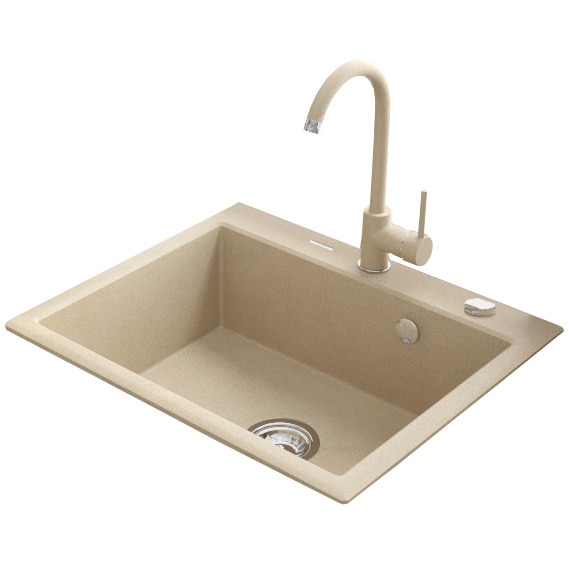Fotografie Pachet chiuveta bucatarie granit cu baterie, compozit granit, 600x520mm, adancime 197mm, montare pe blat, bej
