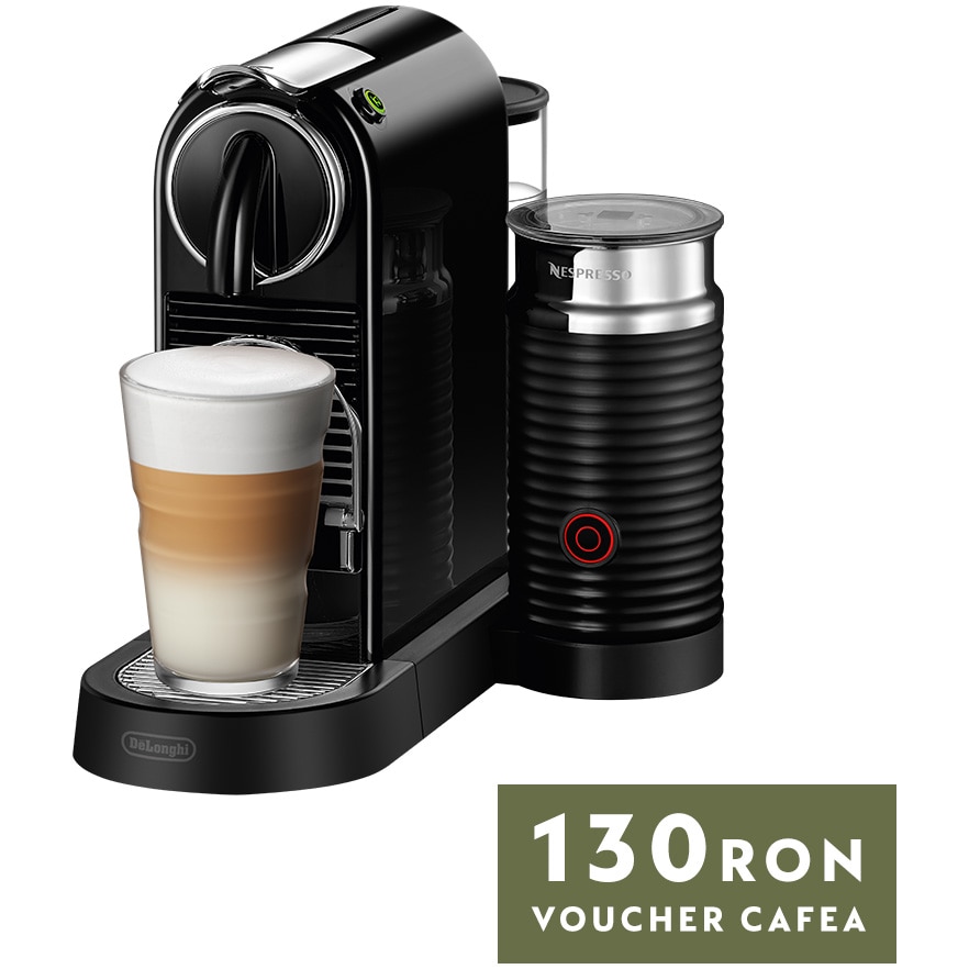Fotografie Pachet Espressor Nespresso De'Longhi CitiZ EN267.BAE 1710W, 19 Bar, 1L & Aparat pentru spumare lapte Aeroccino, Negru + set capsule degustare