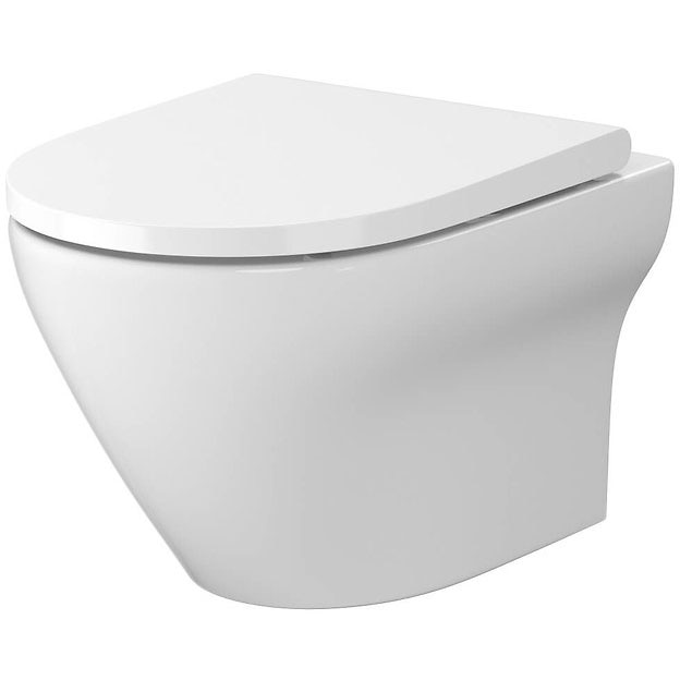 Fotografie Pachet vas WC suspendat Cersanit Larga B331, oval, Clean ON, fixare ascunsa, capac Wrap duroplast slim, cadere lenta, demontare rapida