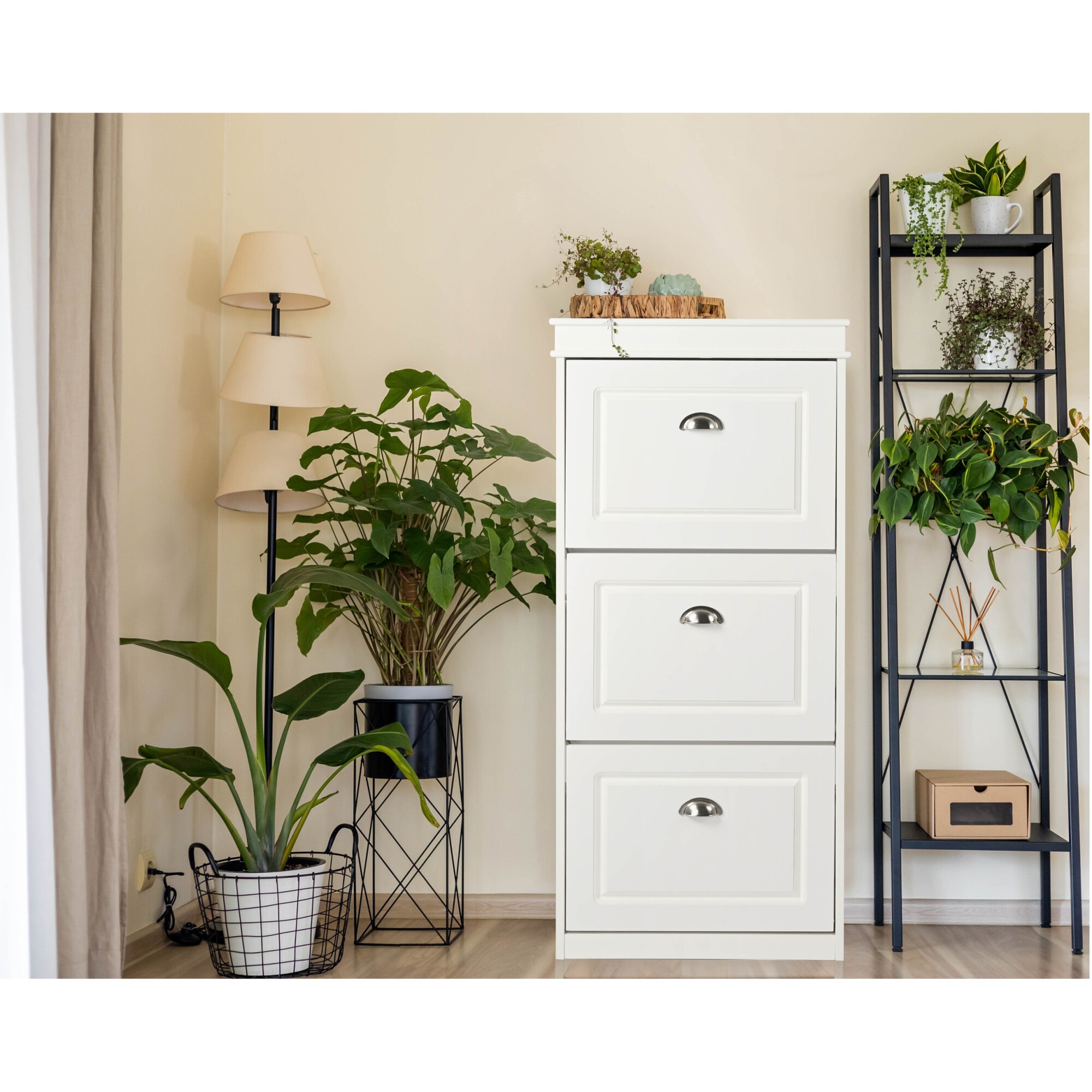 Fotografie Pantofar/Dulap incaltaminte Kring Liv, 53x24x117 cm cm, 3 spatii depozitare, MDF, Alb
