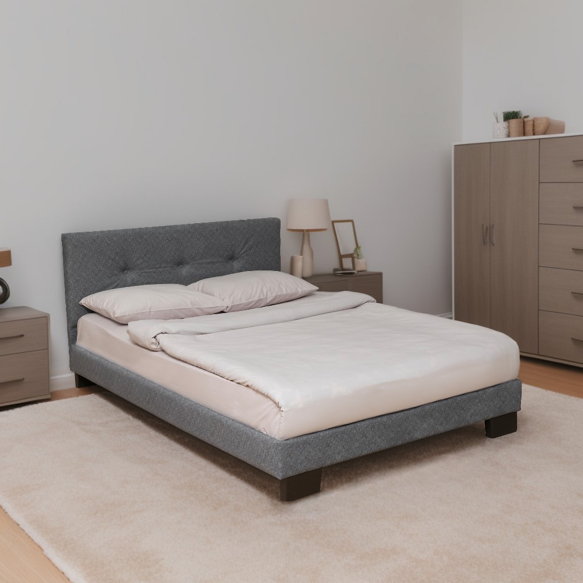 Fotografie Pat Tapitat KringX Huko, dimensiune saltea 140x200, suport saltea inclus, culoare gri
