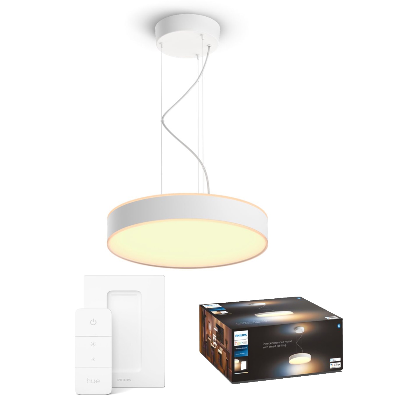 Fotografie Pendul LED inteligent Philips Hue Enrave, Bluetooth, 33.5W, 4300 lm, lumina ambianta alba (2200-6500K), 42.5cm, Alb, Intrerupator cu variator inclus, clasa energetica F