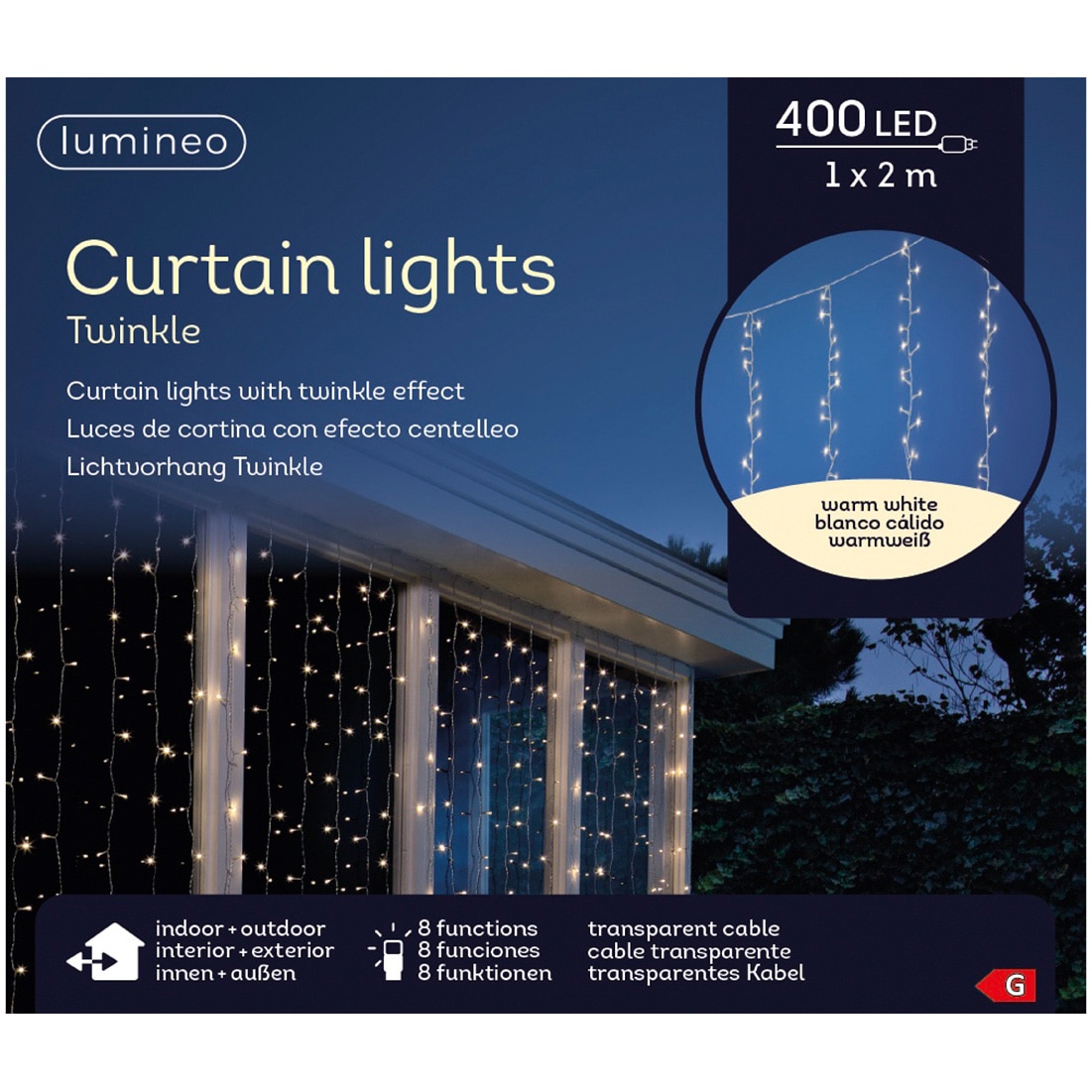 Fotografie Perdea luminoasa Craciun Lumineo, 100xH200 cm, 400 LED-uri cu lumina alba, calda