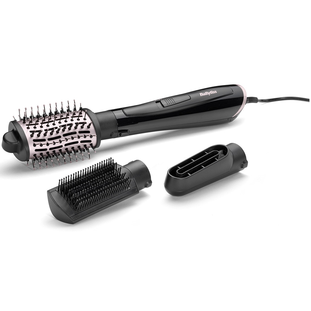 Fotografie Perie cu aer cald BaByliss AS128E Style Smooth, 1000 W, 2 trepte de temperatura, invelis ceramic, tehnologie ionica, 3 accesorii, negru/auriu