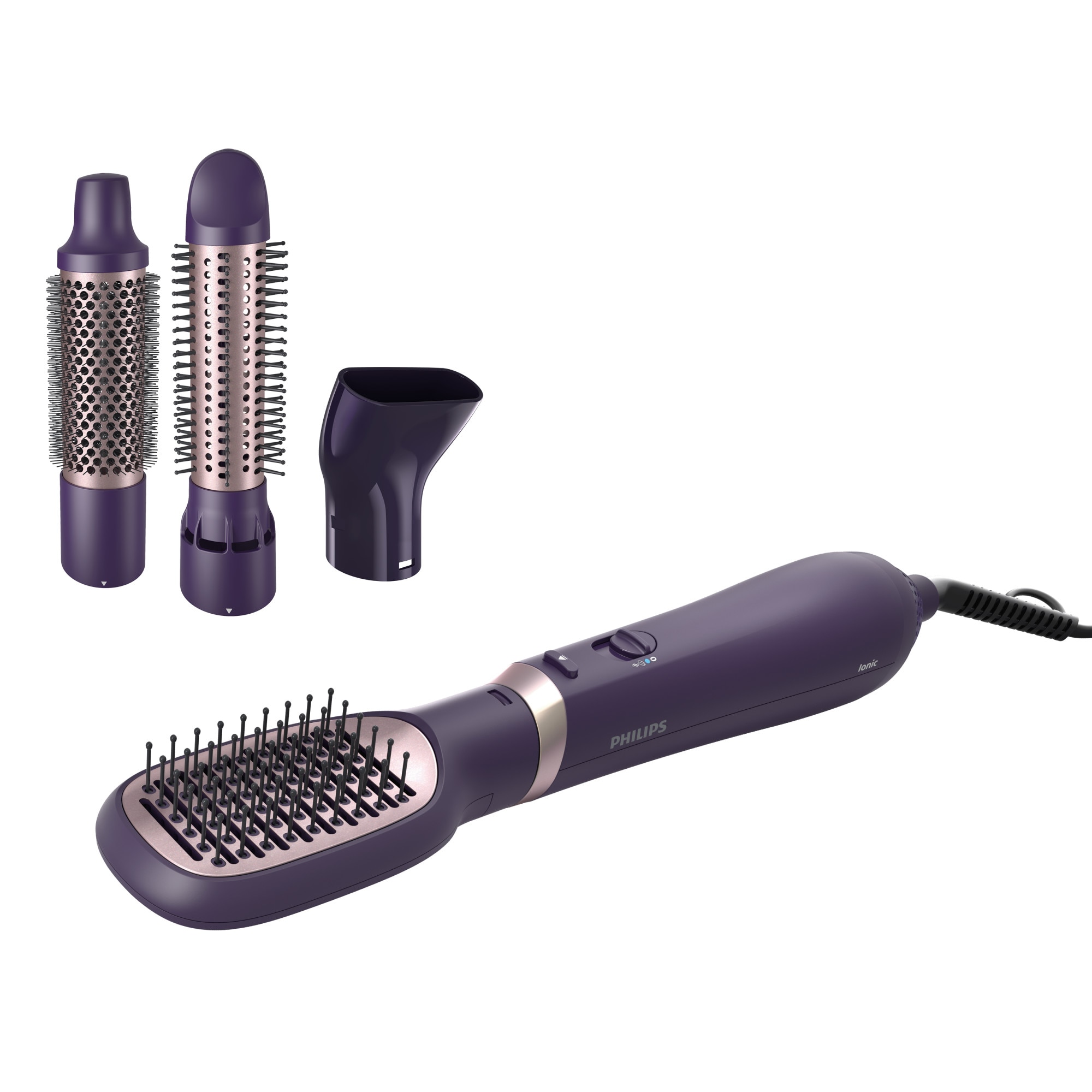 Fotografie Perie cu aer cald Philips Seria 3000 BHA313/00, 800W, tehnologie cu ioni, 4 accesorii, diametru perie 38mm, setare temperatura de ingrijire si aer rece, infuzata cu ulei de argan