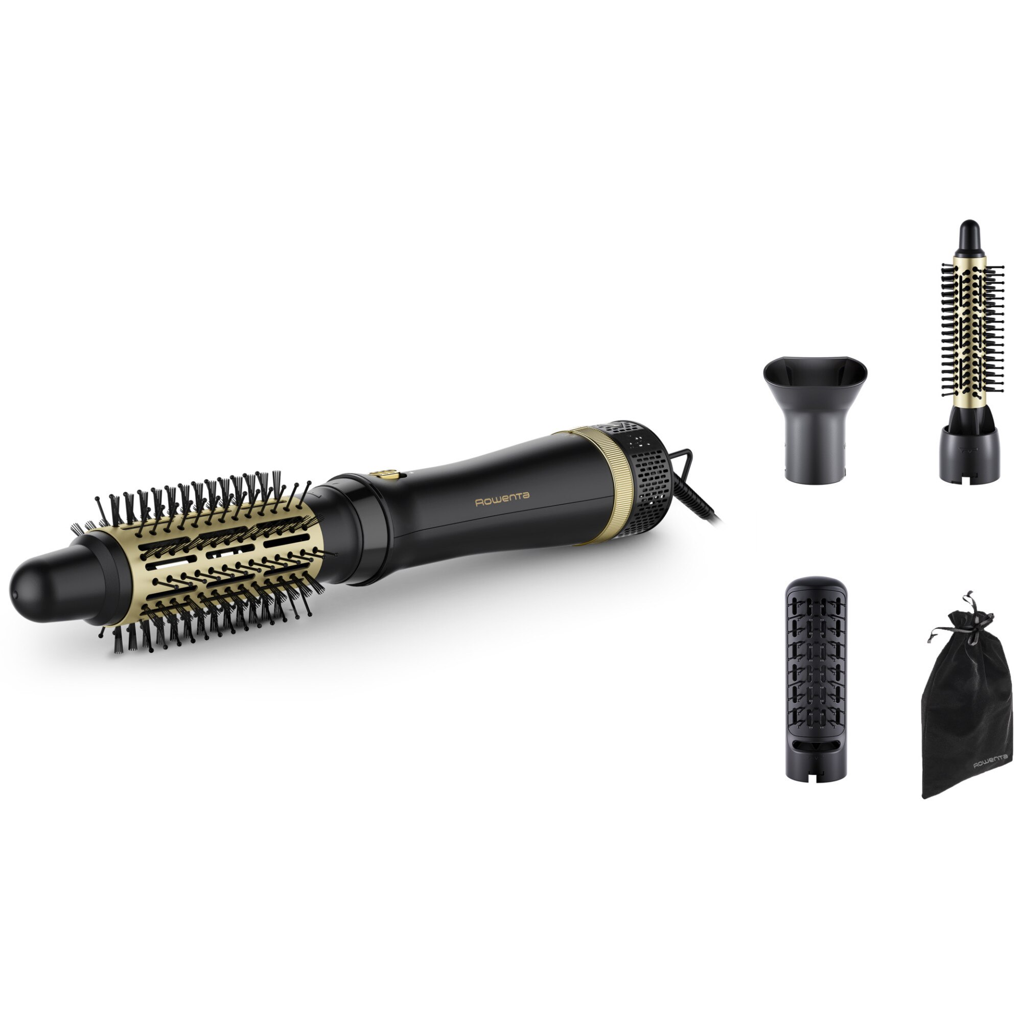 Fotografie Perie cu aer cald Rowenta Express Style CF6330F0, 3 trepte de viteza, varf rece, functie Respect, negru & auriu