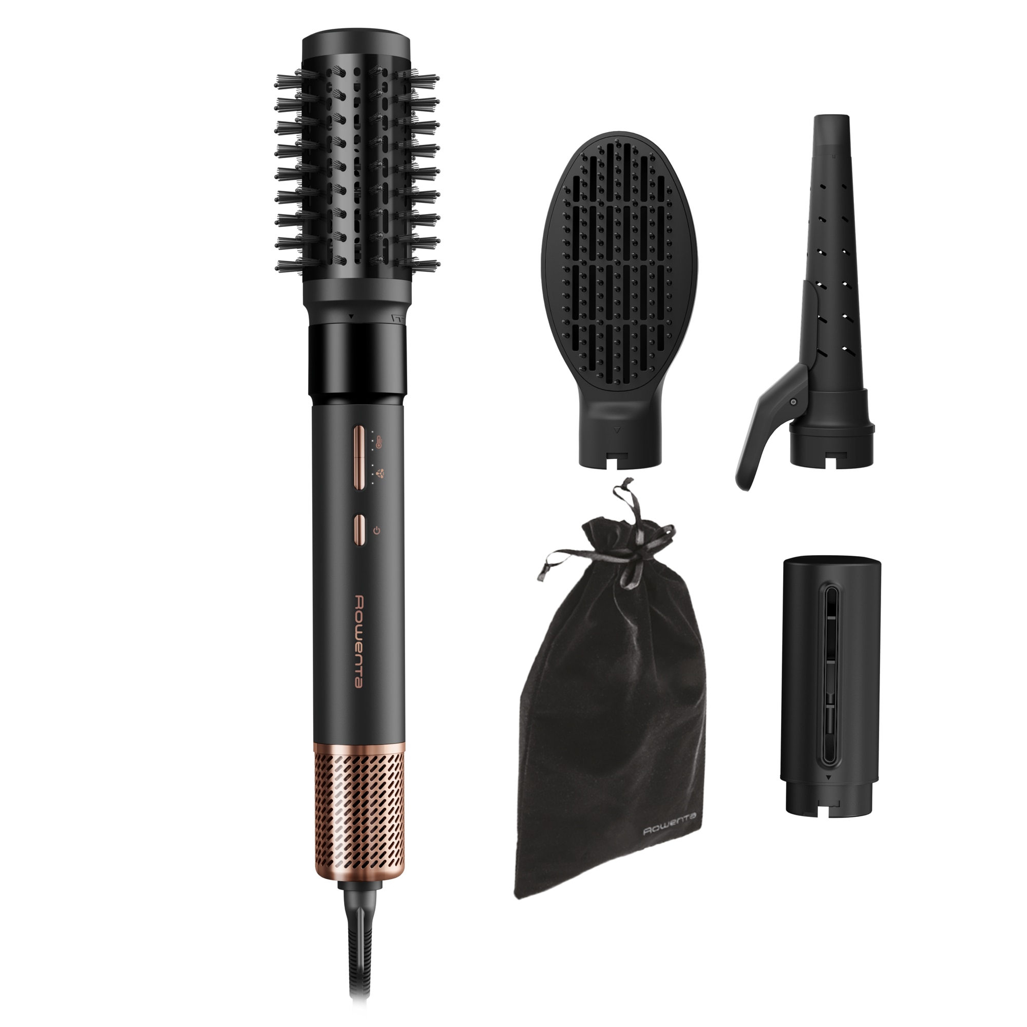 Fotografie Perie multifunctionala cu aer cald Rowenta Air Shape UB9820E0, 1100W, non-rotativa, invelis ceramic, generator de ioni, 3 trepte viteza si temperatura, concentrator, negru & bronz