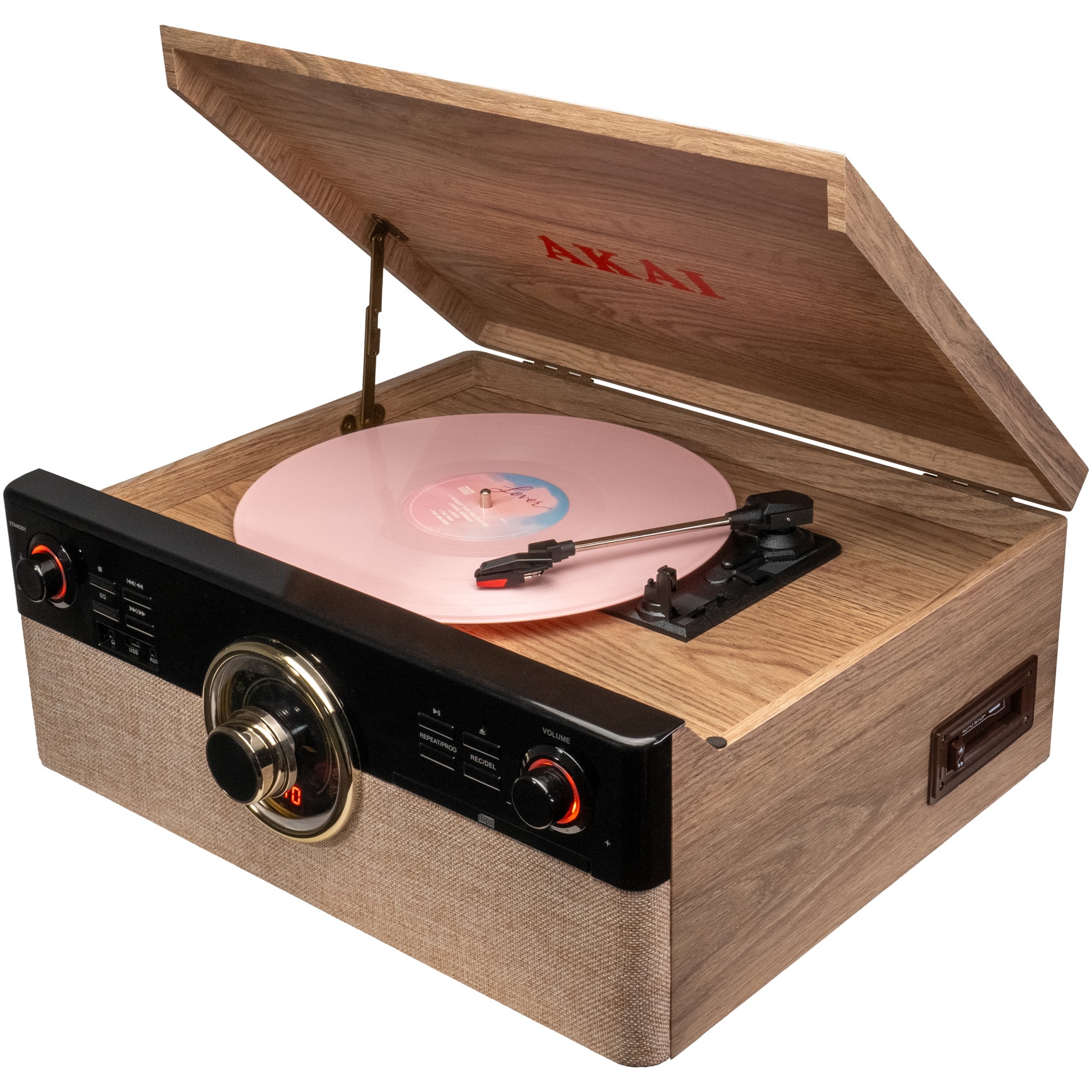 Fotografie Pick-Up AKAI ATT-300CC, Bluetooth, Radio FM, USB, Aux In, Cassette Player, Maro