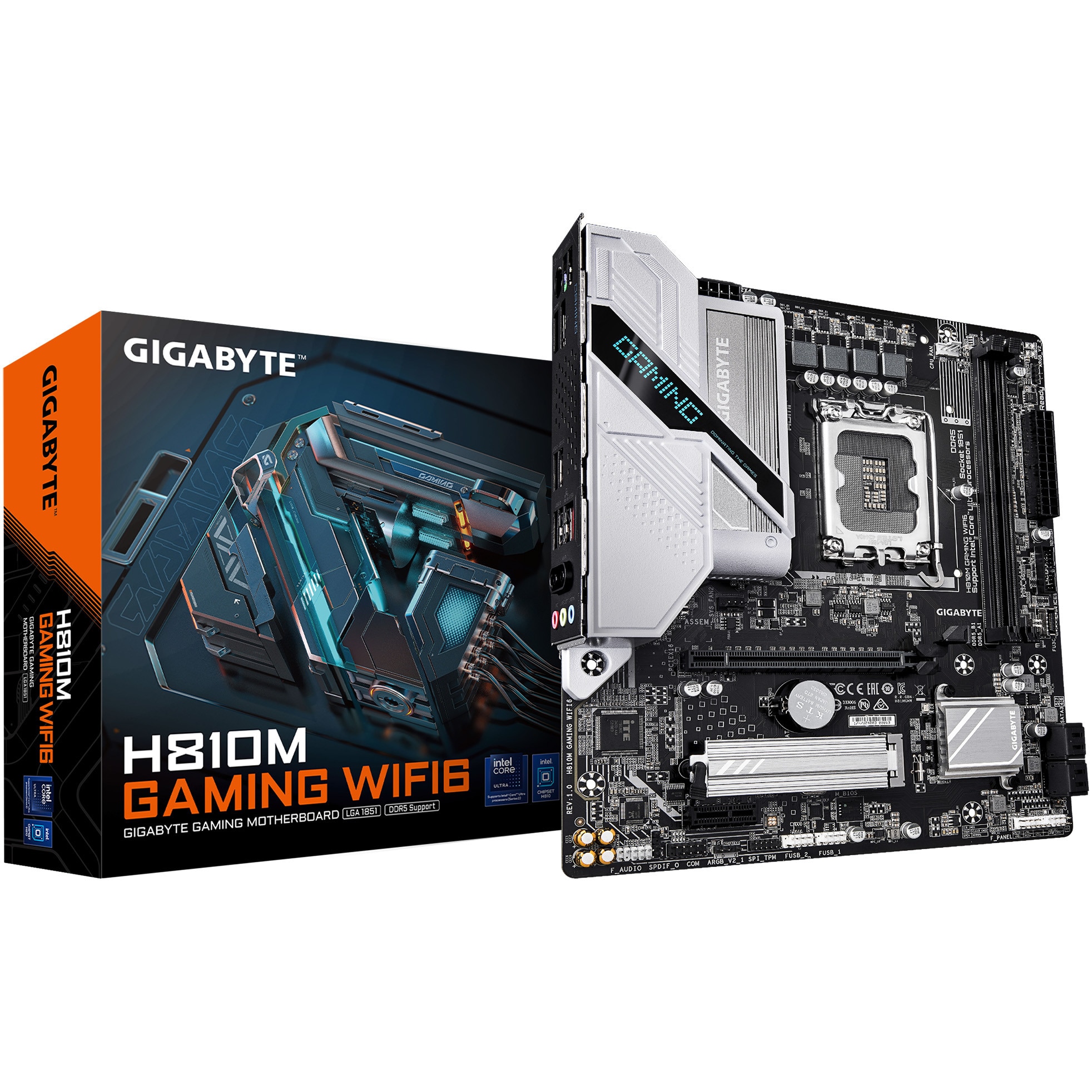 Fotografie Placa de baza GIGABYTE H810M GAMING WIFI6, LGA1851, DDR5, BT, Wi-Fi, mATX, Negru