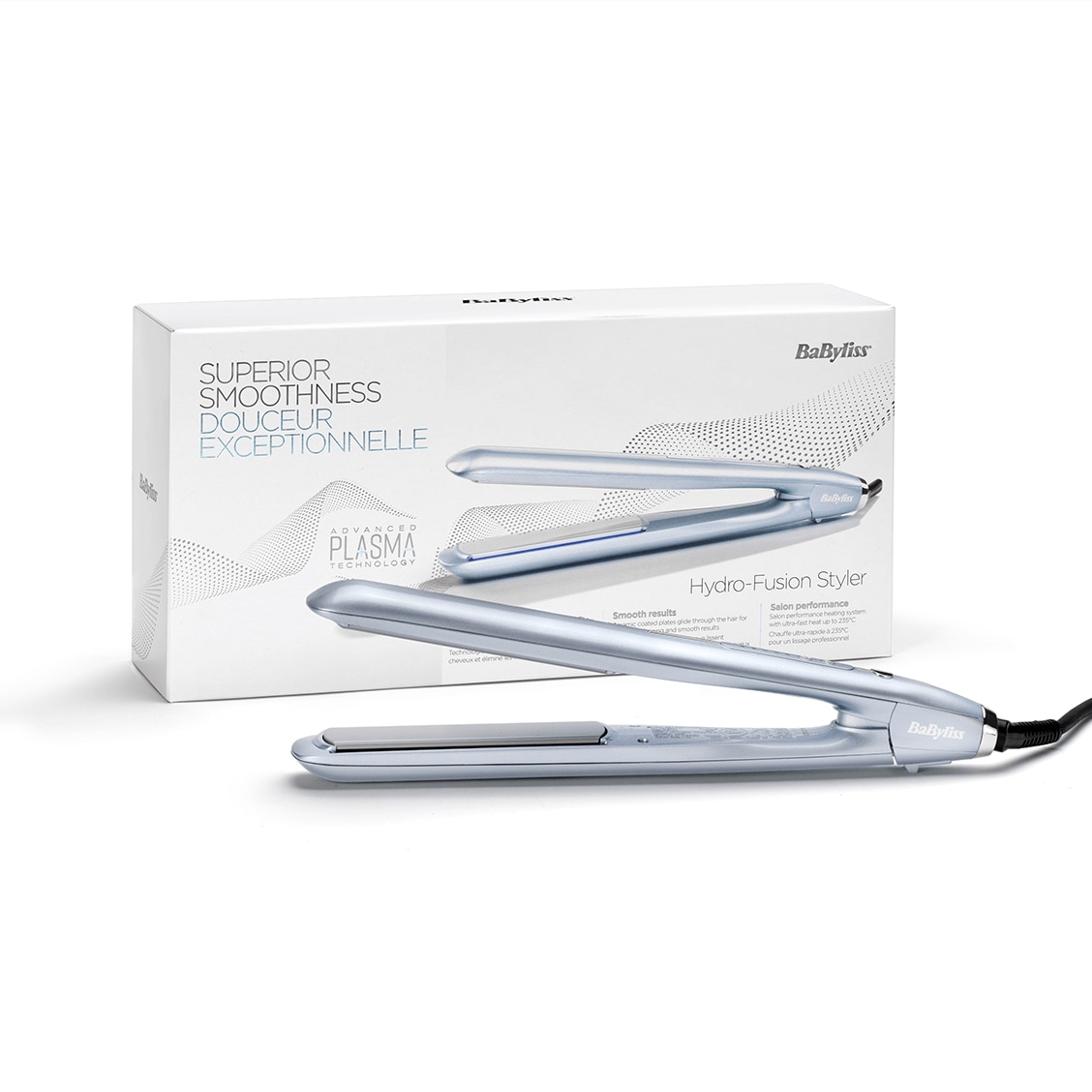 Fotografie Placa de par Hydro-Fusion BaByliss ST573E, 230C , 5 trepte de temperatura, Ionizare, Invelis ceramic, LED, Bleu