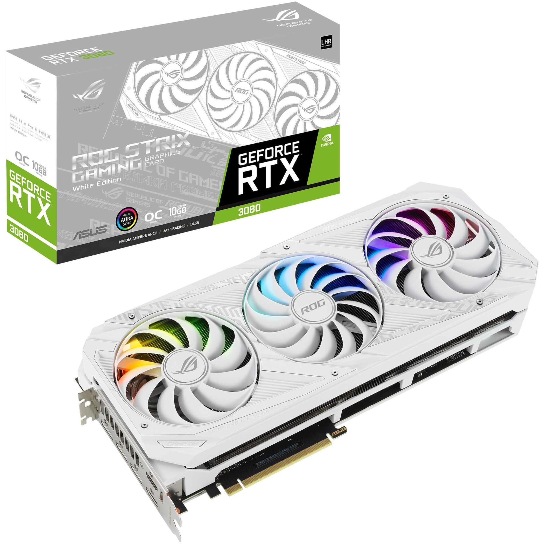 Fotografie Placa video ASUS ROG Strix GeForce® RTX™ 3080 OC White Edition V2, 10GB GDDR6X, 320-bit