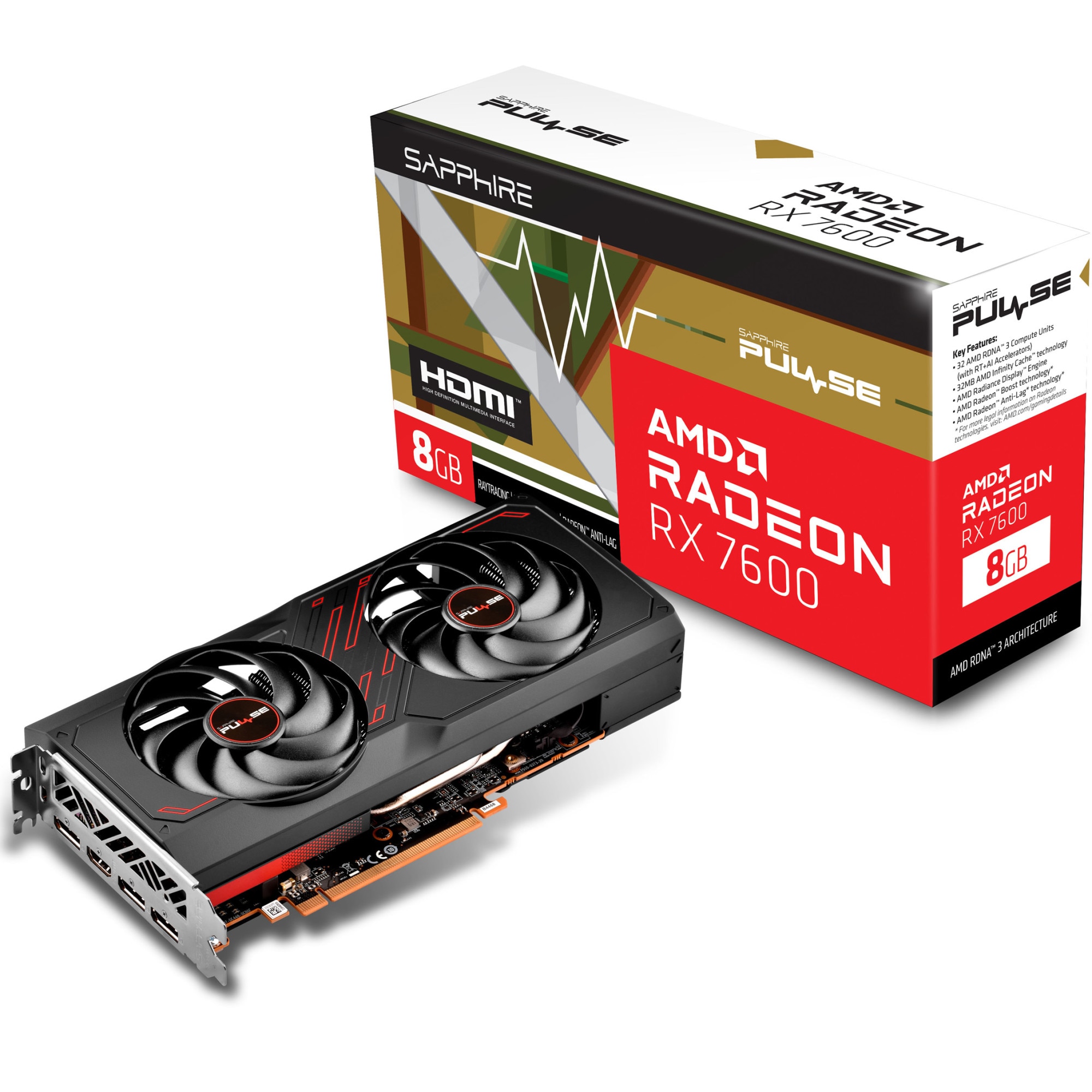 Fotografie Placa video Sapphire Radeon RX 7600 Pulse, 8GB GDDR6, 128-bit