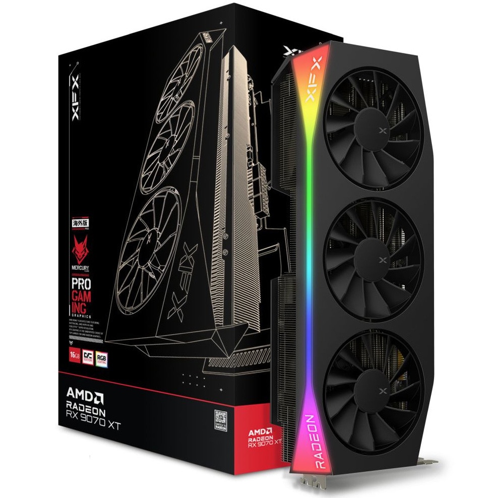 Fotografie Placa video XFX Mercury AMD Radeon™ RX 9070 XT OC Gaming Edition RGB, 16GB GDDR6, 256-bit