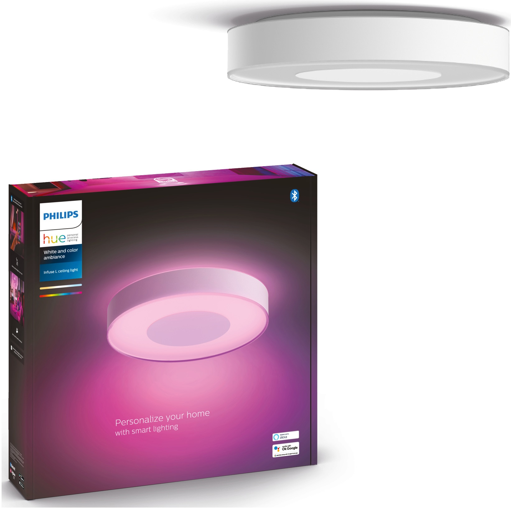 Fotografie Plafoniera LED RGB inteligenta Philips Hue Infuse, Bluetooth, 52.5W, 3700 lm, lumina alba si colorata (2000-6500K), 42.5cm, Alb, clasa energetica G