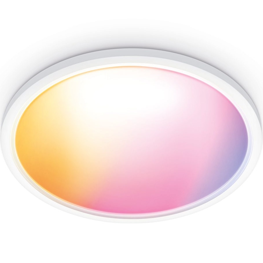 Fotografie Plafoniera LED RGB inteligenta WiZ SuperSlim, Wi-Fi, 22W, 2600lm, lumina alba si colorata (2200-6500K), 42.3cm, Alb