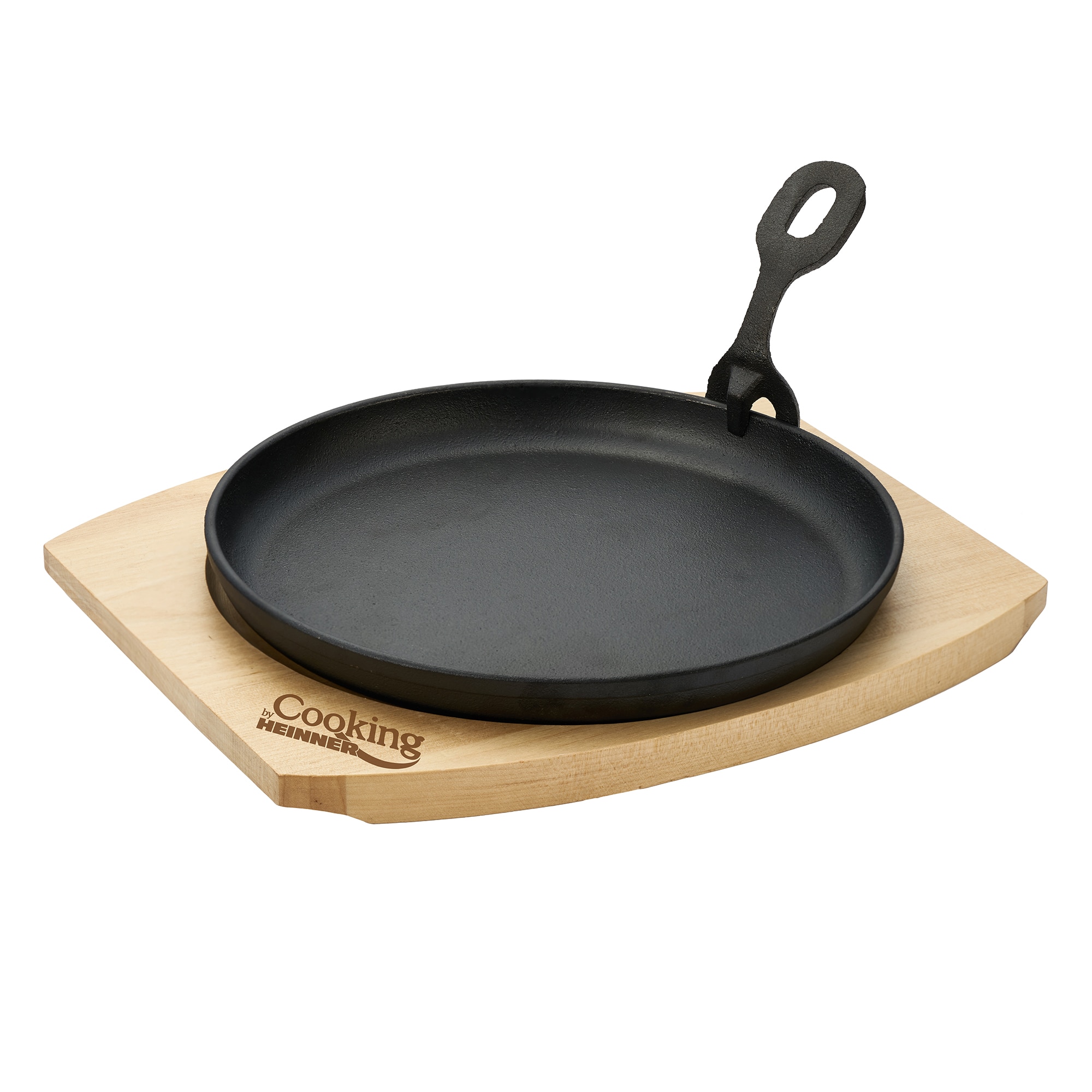 Fotografie Platou servire rotund Cooking by Heinner, maner detasabil si baza din lemn, fonta, 22 cm