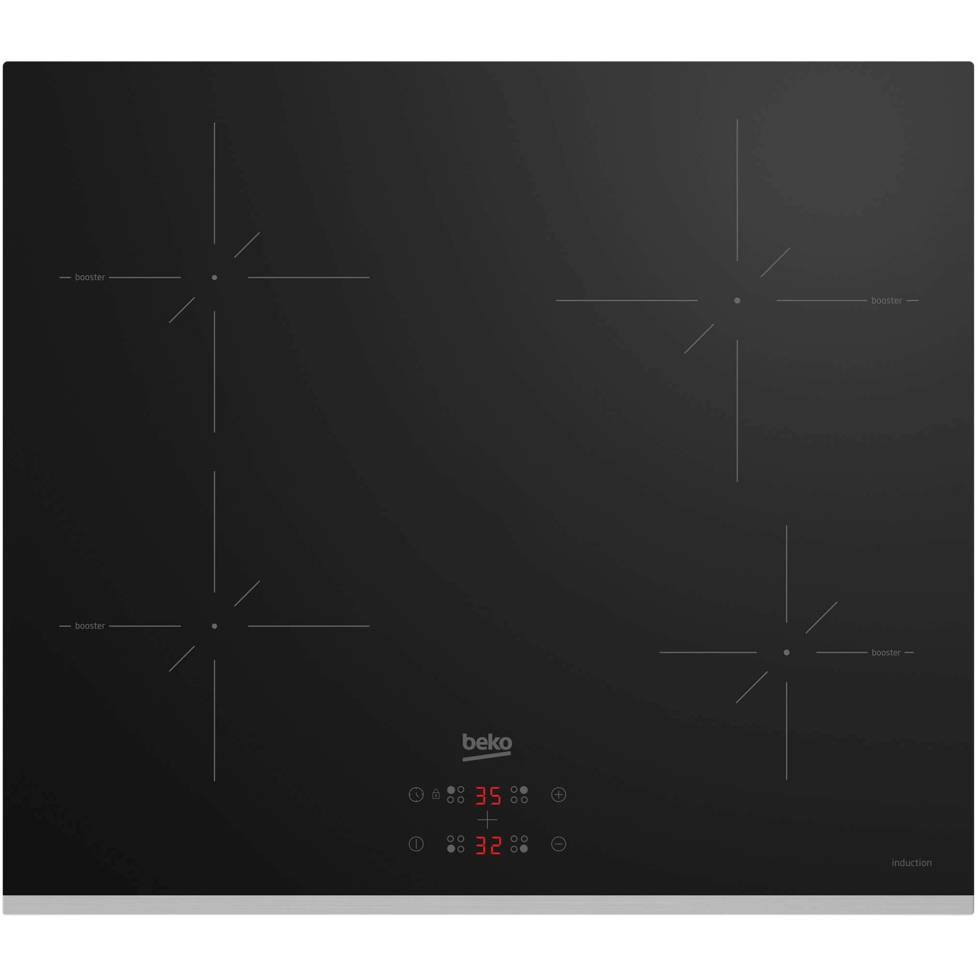 Fotografie Plita incorporabila Beko HII64401SMTX, Inductie ,4 zone de gatit, Booster, Stop & Go, OverHeat Safety System, Auto Shutdown, 60 cm, Negru