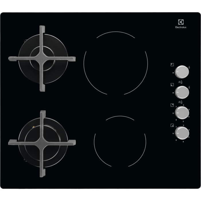 Fotografie Plita incorporabila Electrolux EGE6172NOK, Mixta, 2 Zone Gaz, 2 Zone Vitroceramice, Aprindere electrica, 60 cm, Negru