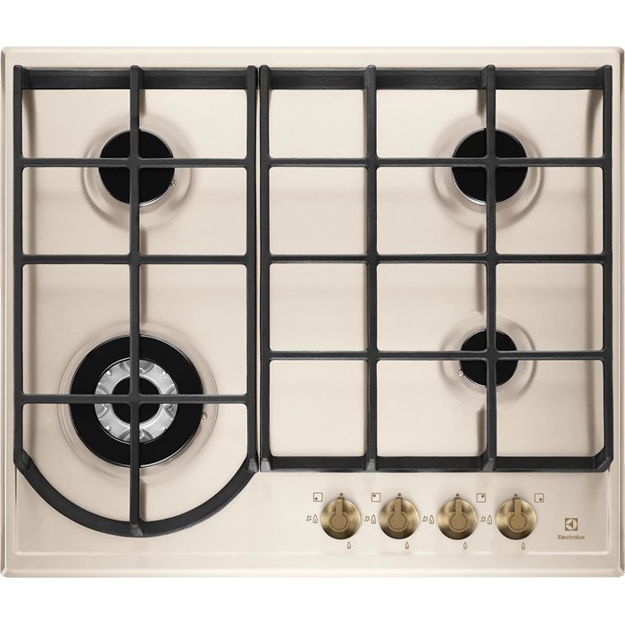 Fotografie Plita incorporabila Electrolux EGH6343RON, Gaz, 4 arzatoare, Gratare de fonta, 60 cm, Rustic crem