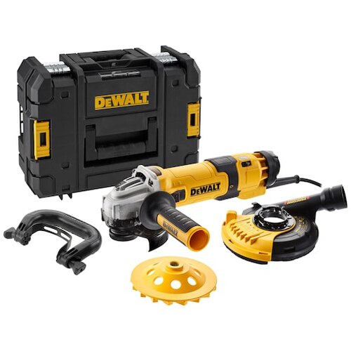 Fotografie Polizor unghiular (flex) electric pentru beton DeWALT DWE4257KT, 1500 W putere nominala, protectie particule abrazive, 2800 - 10000 RPM, diametru disc 125 mm, sistem prindere M14, alimentare 220V, accesorii incluse, cutie transport TSTAK