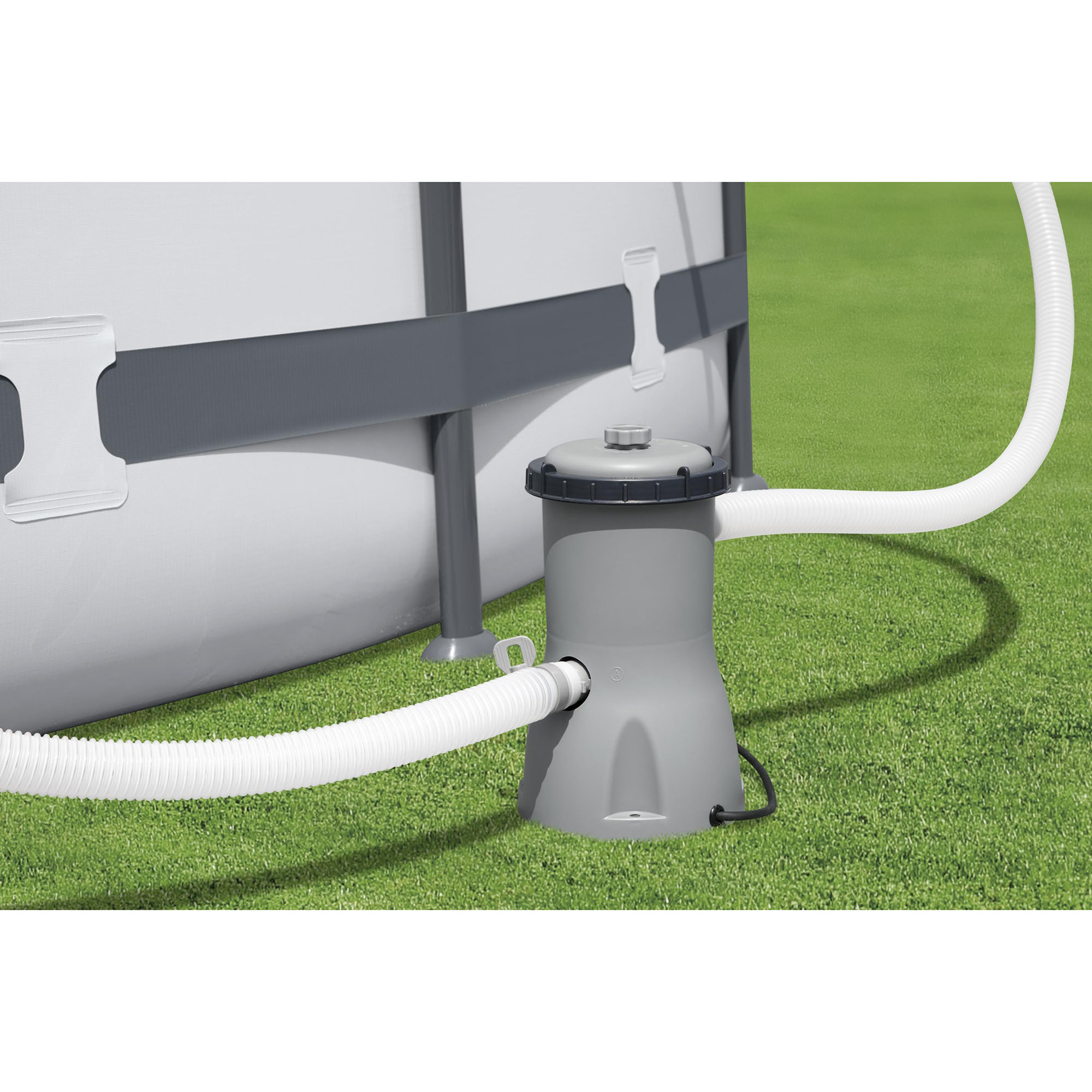 Fotografie Pompa cu filtru pentru piscina Bestway, alimentare 220-240 V, transformator 12 V, 40 W, putere 3028 l/h, potrivita pentru piscine cu capacitate de 1100-17400 litri
