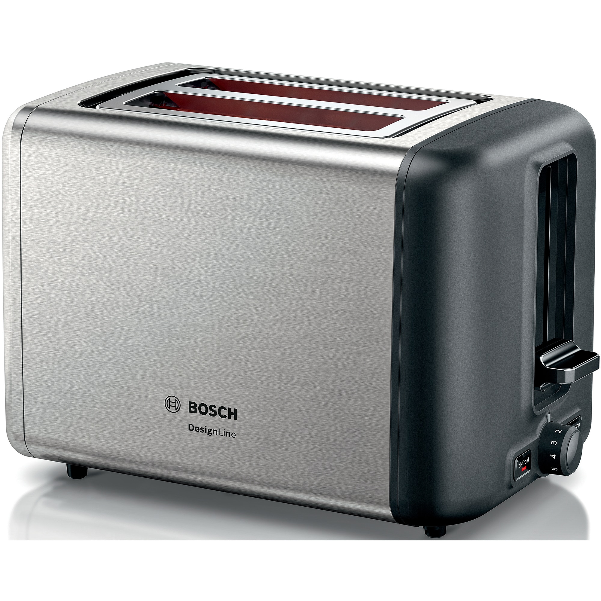 Fotografie Prajitor de paine Bosch TAT3P420, 970 W, 2 felii, Argintiu/Negru