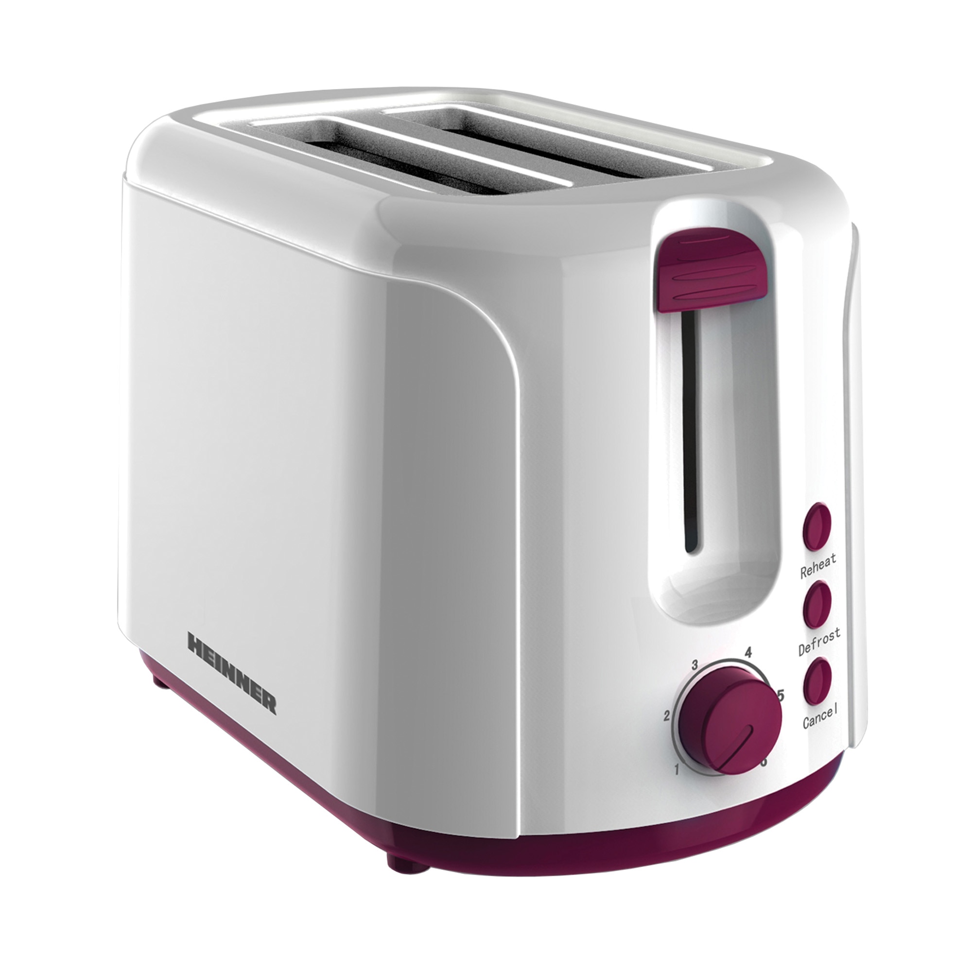 Fotografie Prajitor de Paine Heinner Charm, 750W, 6 setari, Alb/Visiniu