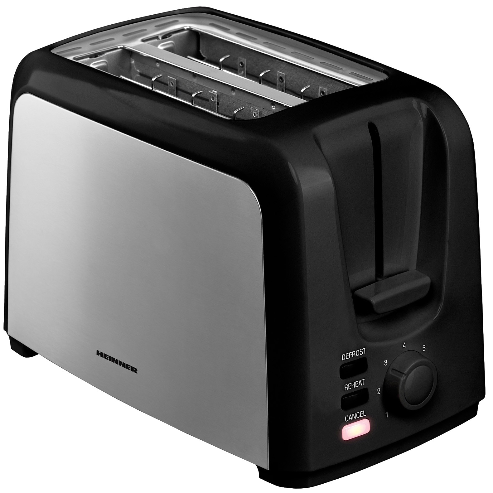 Fotografie Prajitor de paine Heinner HTP-700BKSS, 750 W, 7 nivele de rumenire, 3 functii, Negru/Inox