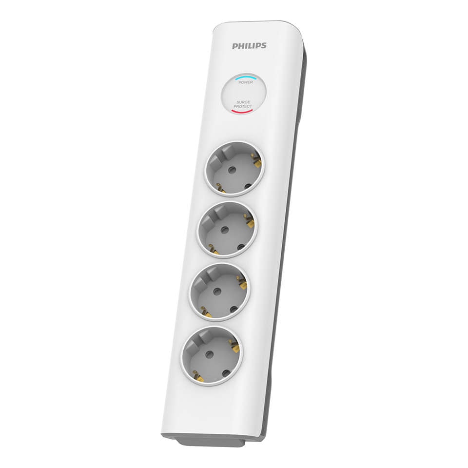Fotografie Prelungitor Philips SPN7040WA/58, 4 prize cu protectie supratensiune, 16A, 2m, Alb