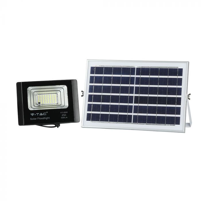 Fotografie Proiector LED cu panou solar V-TAC 8573, telecomanda inclusa, 12W, 550 lm, lumina alba (4000K), acumulator 5000 mAh, IP65, Aluminiu, Negru