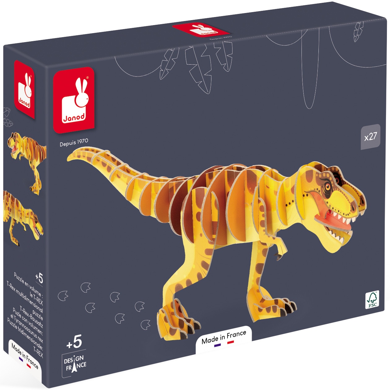 Fotografie Puzzle 3D Janod - T-Rex, 27 piese
