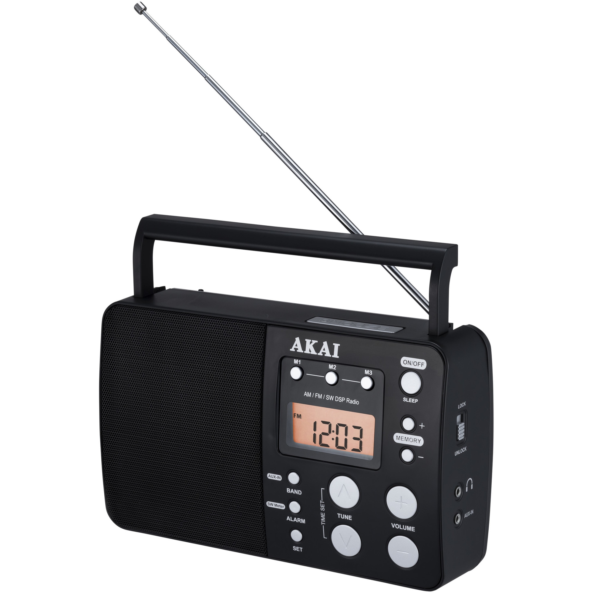 Fotografie Radio portabil AKAI APR-200, ceas desteptator, AM/FM, negru