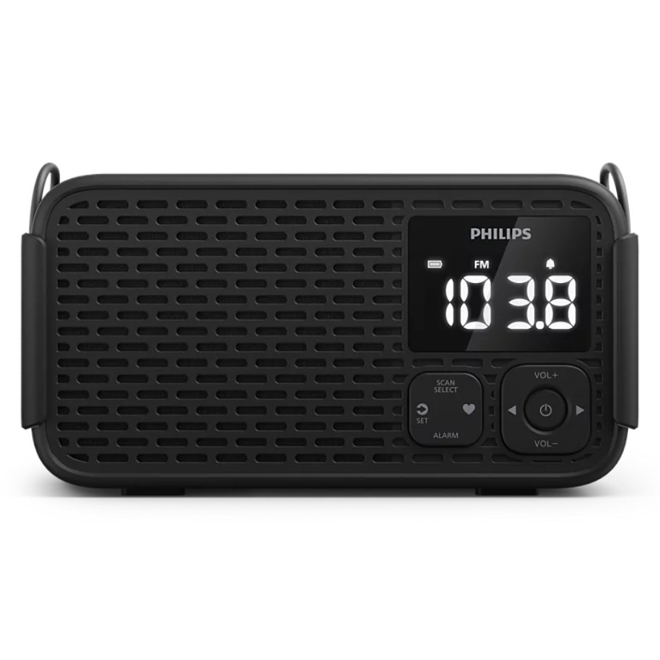 Fotografie Radio portabil de urgenta Philips TAR3500/00, Sirena SOS, Lanterna incorporata, functie baterie externa, Radio FM/AM, IP55, incarcare solara, USB-C, Autonomie 60h, Negru