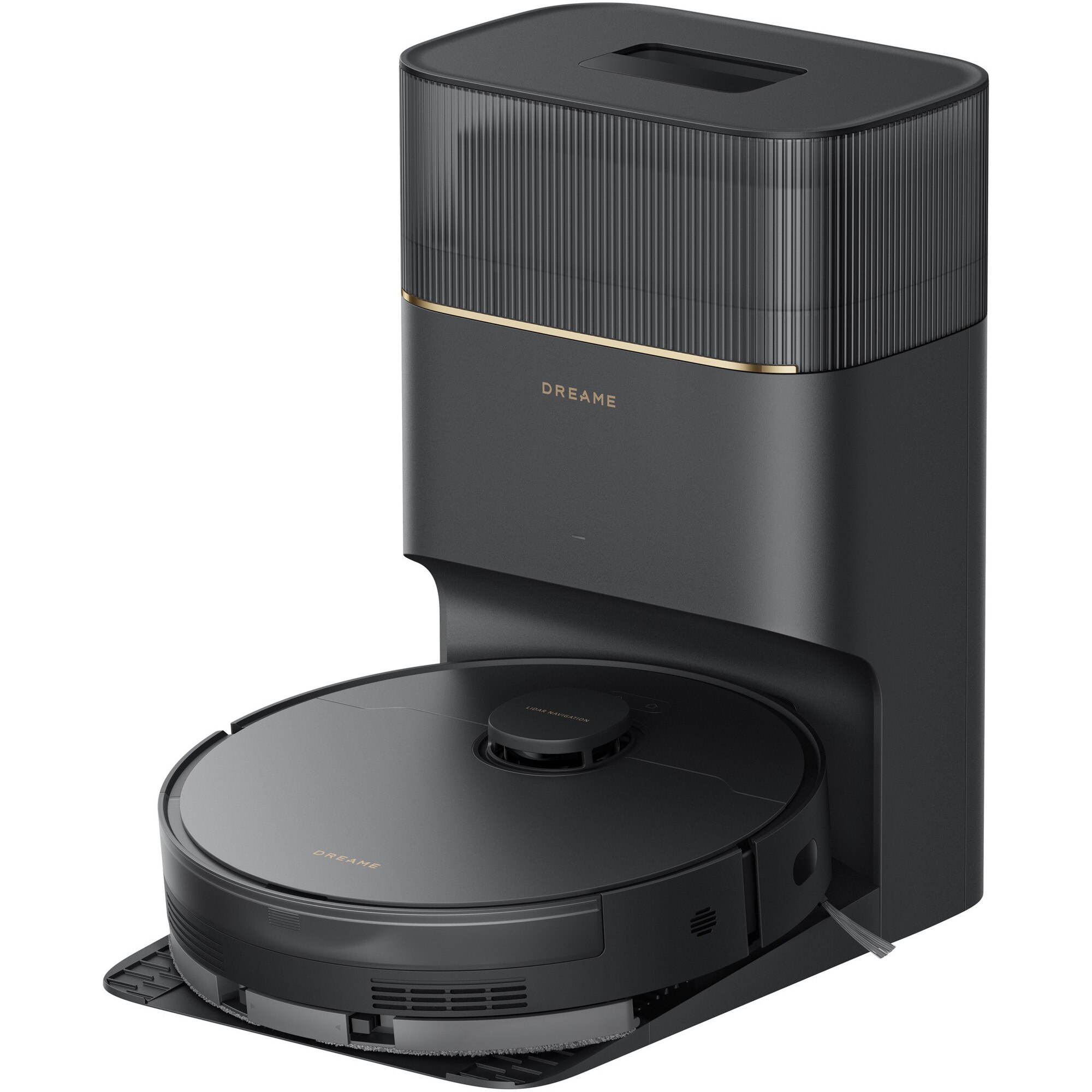 Fotografie Robot de aspirare cu mop Dreame D20 Pro Plus RLD43SD-BK, statie automata de golire praf 5l, 13000Pa, rezervor praf 0.5l, rezervor apa 0.35l, perie dubla anti-incurcare, baterie 5200mAh, negru
