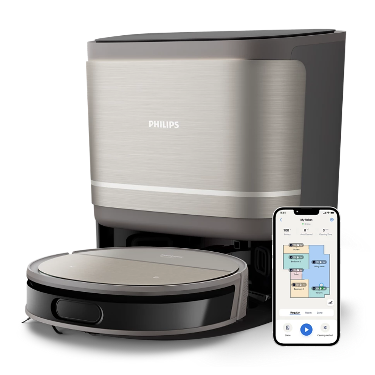 Fotografie Robot de aspirare Philips seria 9000 XU9100/10, aspirare si spalare cu tehnologia PowerCyclone Aqua, autonomie 280 min, statie de golire si curatare automata, Filtru HEPA, navigaţie cu laser D-ToF ascuns, Detectare obstacole mici