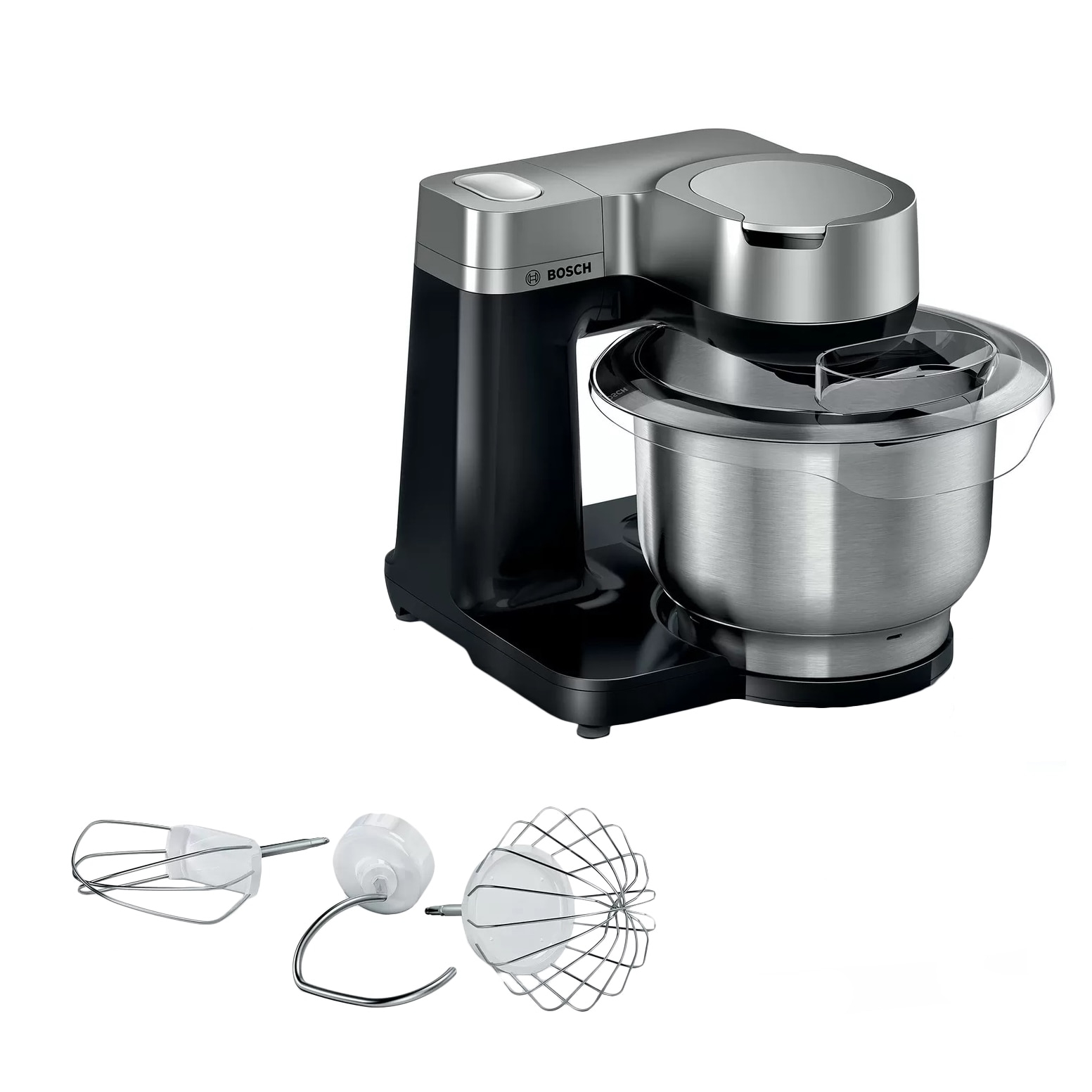 Fotografie Robot de bucatarie Bosch MUMS2VM00, 900 W, 7 viteze + Pulse, bol 3.8 l, Mixare planetara 3D Negru/Argintiu
