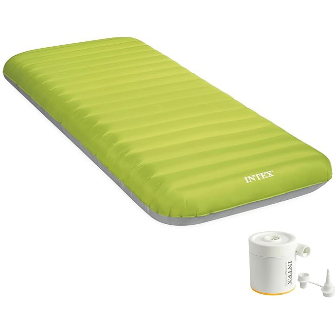 Fotografie Saltea gonflabila camping Intex Dura Beam, 76x191x17 cm, pompa USB150, verde/gri
