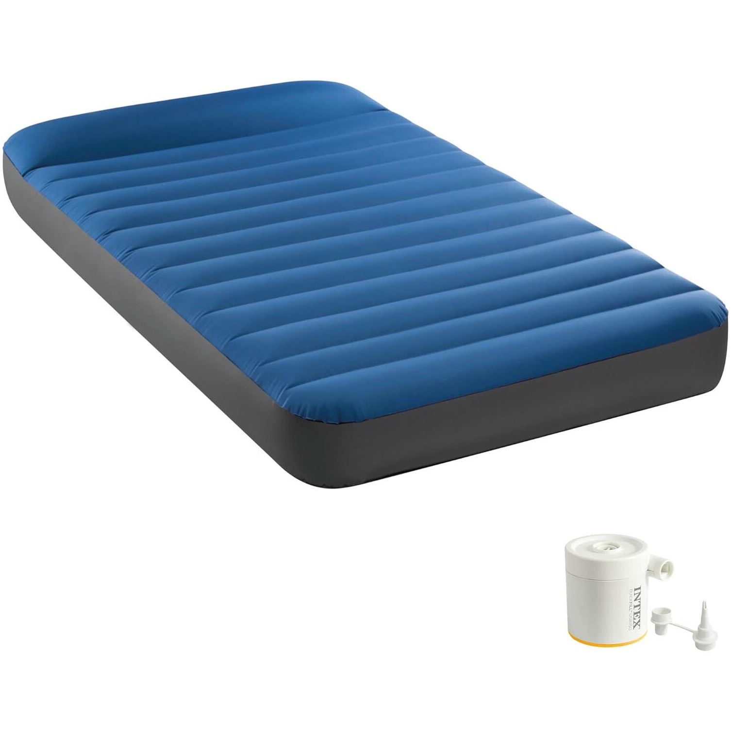 Fotografie Saltea gonflabila camping Intex Dura Beam Twin, 99x191x22 cm, pompa USB150, albastru/gri