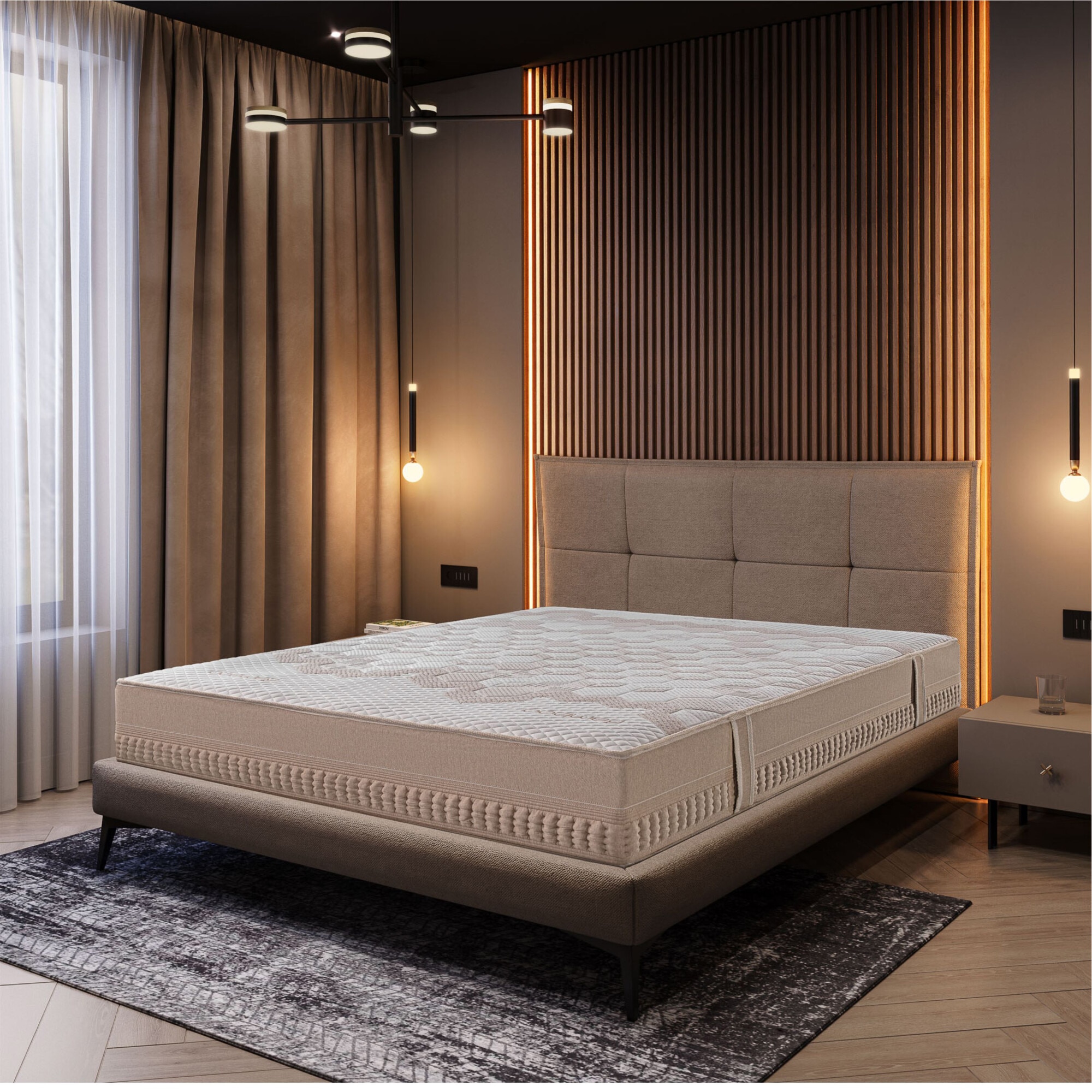 Fotografie Saltea ortopedica Best Sleep Glamour, dimensiuni 180x200x35cm, Arcuri Pocket, Latex 4 cm, 7 zone de confort, husa bambus, fermitate medie