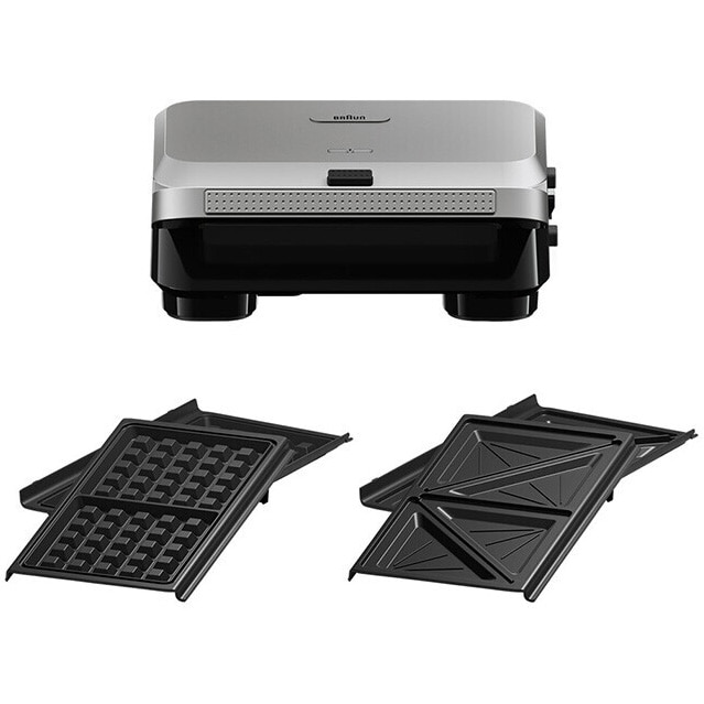 Fotografie Sandwich-maker BRAUN SM5005, 800W, 2 seturi placi detasabile, invelis antiaderent premium, argintiu-negru