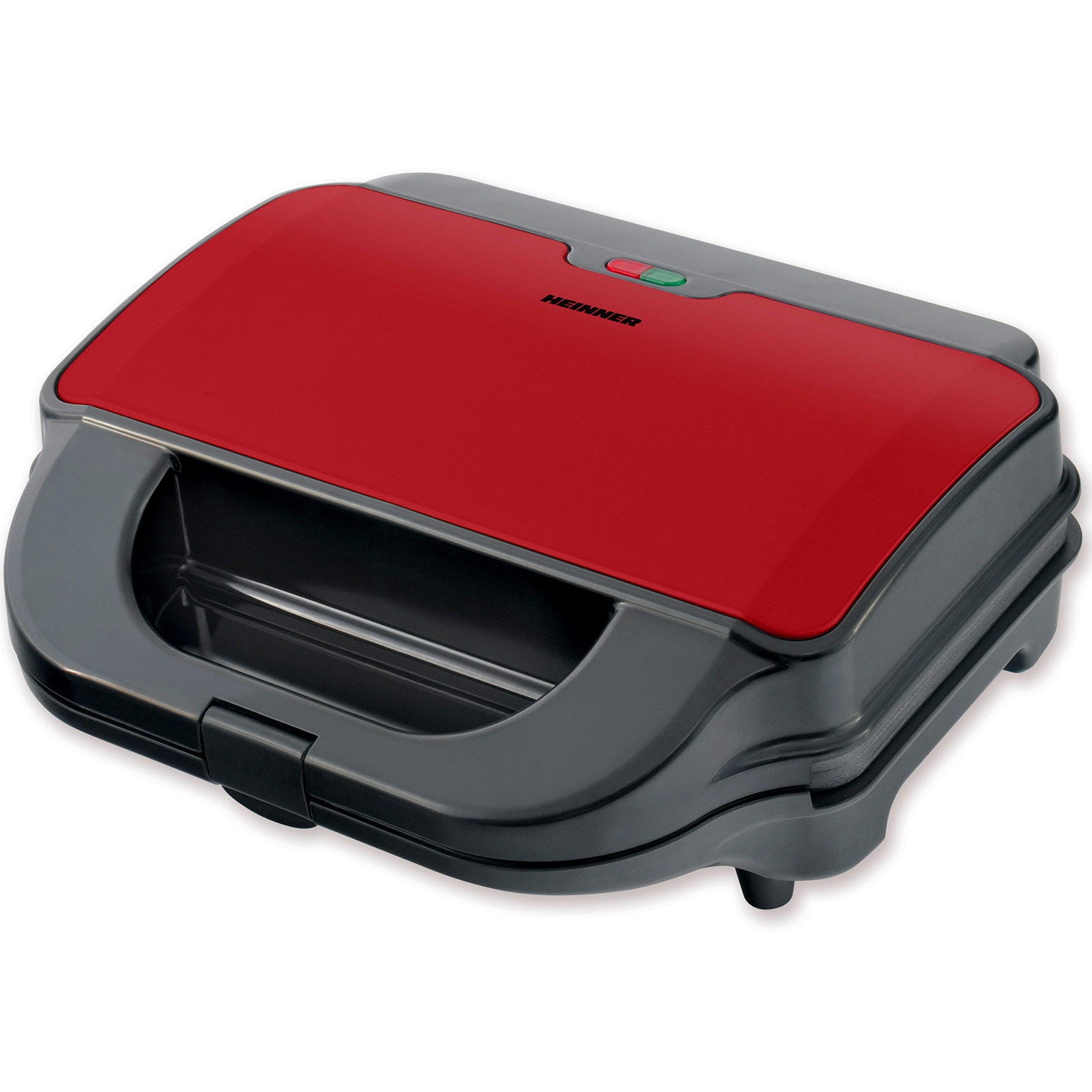 Fotografie Sandwich & waffle maker Heinner Crispy Morning SM-2H900BKS, 900W, placi XL detasabile antiaderente, grill si gofre, negru/rosu