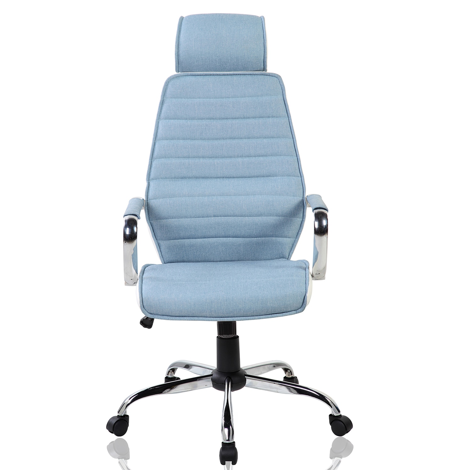 Fotografie Scaun de birou ergonomic Kring Walter, cu tetiera, stofa + piele ecologica, Albastru deschis