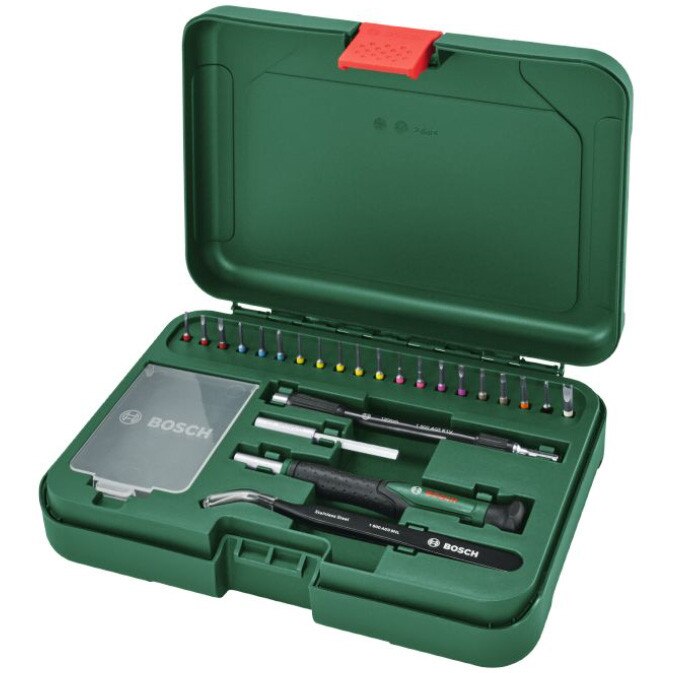 Fotografie Set 24 surubelnite de precizie Bosch 1600A039HT, design subtire ergonomic, coada otel carbon, suport magnet integrat