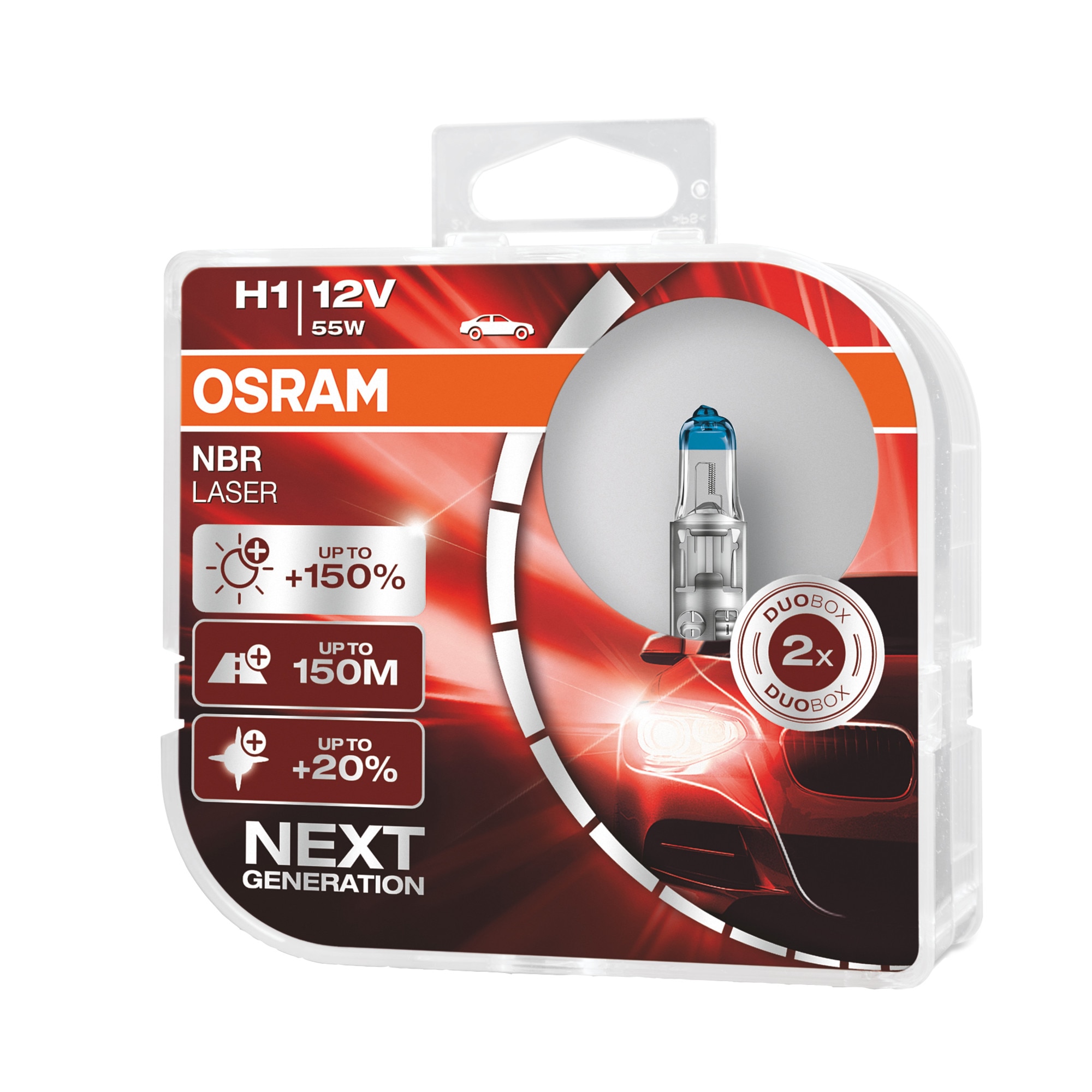 Fotografie Set 2 becuri auto cu halogen Osram H1 Night Breaker Laser Next Gen +150%, 55W, 12V, P14.5S