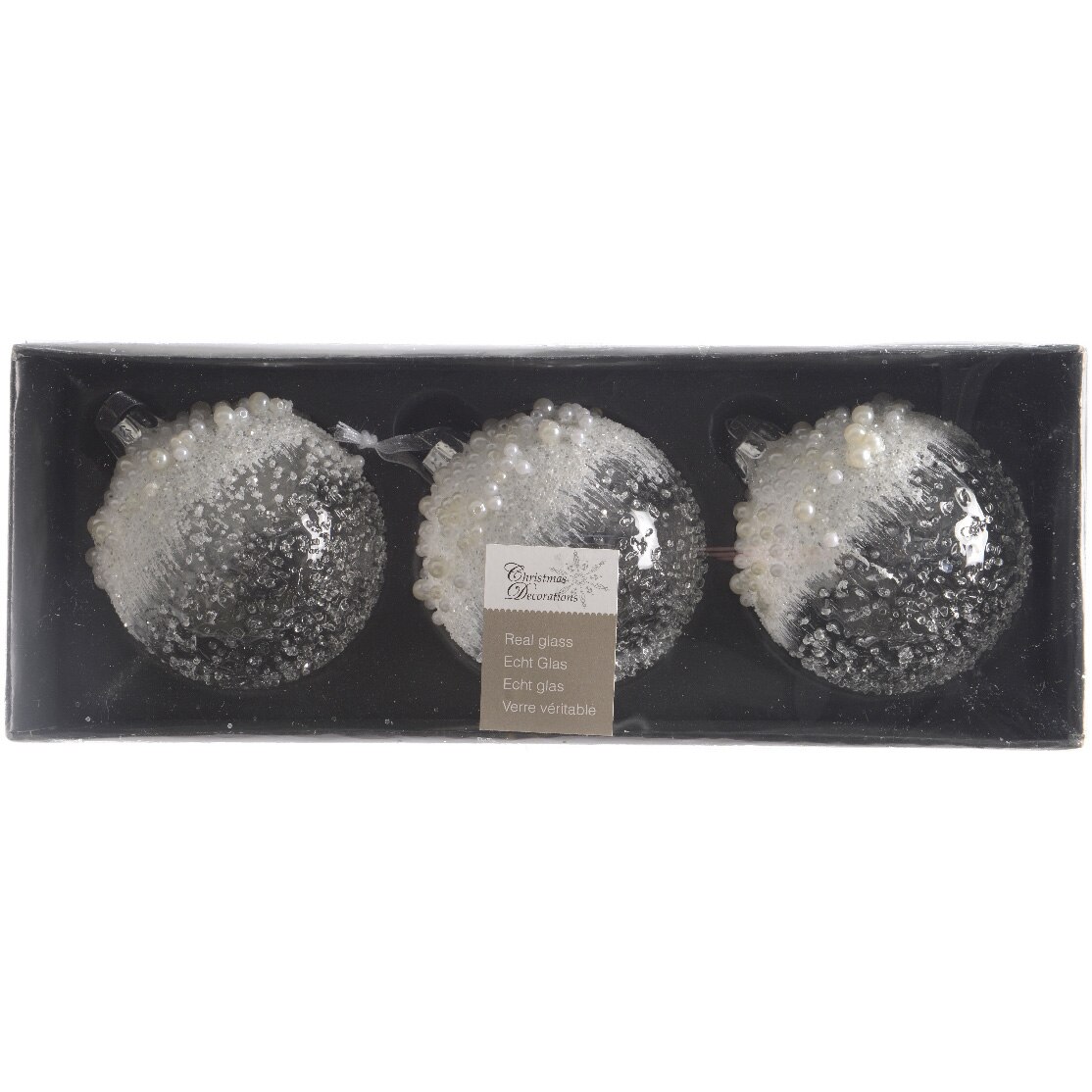 Fotografie Set 3 globuri Craciun Decoris, sticla, 8 cm, design pearl, transparent