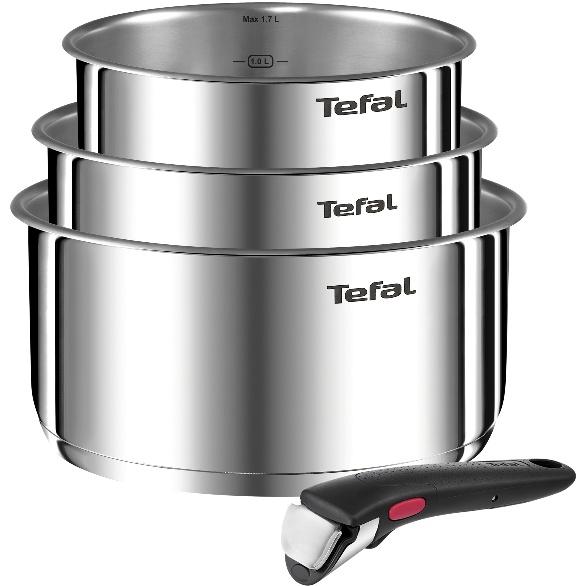 Fotografie Set 4 piese Tefal Ingenio Emotion, oala 16 / 18 / 20 cm, maner detasabil, interior gradat, inductie, argintiu